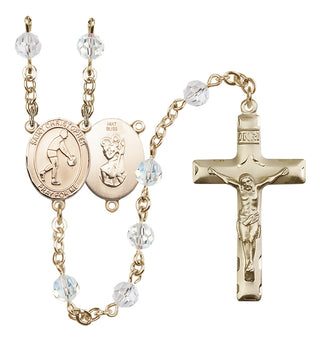 14 Karat Gold 6mm Austrian Crystal Saint Christopher/Basketball Rosary in Crystal