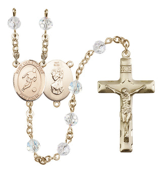 14 Karat Gold 6mm Austrian Crystal Saint Christopher/Soccer Rosary in Crystal