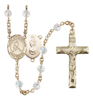 14 Karat Gold 6mm Austrian Crystal Saint Christopher/Ice Hockey Rosary in Crystal