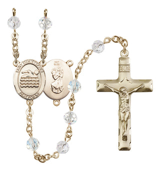 14 Karat Gold 6mm Austrian Crystal Saint Christopher/Swimming Rosary in Crystal