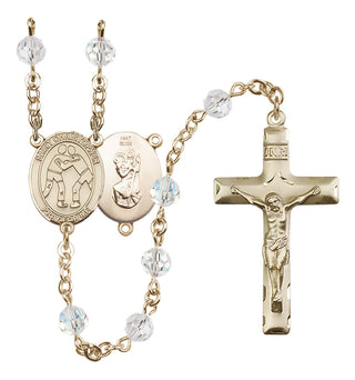 14 Karat Gold 6mm Austrian Crystal Saint Christopher/Wrestling Rosary in Crystal