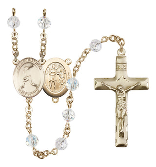 14 Karat Gold 6mm Austrian Crystal Saint Sebastian/Baseball Rosary in Crystal