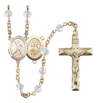 14 Karat Gold 6mm Austrian Crystal Saint Sebastian/Football Rosary in Crystal