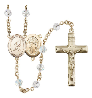 14 Karat Gold 6mm Austrian Crystal Saint Sebastian/Soccer Rosary in Crystal
