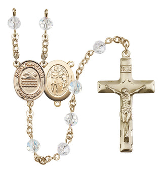 14 Karat Gold 6mm Austrian Crystal Saint Sebastian/Swimming Rosary in Crystal
