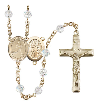 14 Karat Gold 6mm Austrian Crystal Saint Sebastian/Track & Field Rosary in Crystal