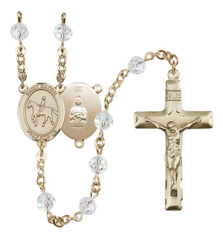 14 Karat Gold 6mm Austrian Crystal Saint Kateri/Equestrian Rosary in Crystal