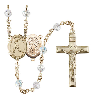 14 Karat Gold 6mm Austrian Crystal Saint Sebastian / Softball Rosary in Crystal