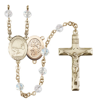 14 Karat Gold 6mm Austrian Crystal Saint Sebastian / Fishing Rosary in Crystal