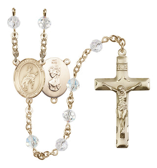 14 Karat Gold 6mm Austrian Crystal Saint Christopher / Rodeo Rosary in Crystal