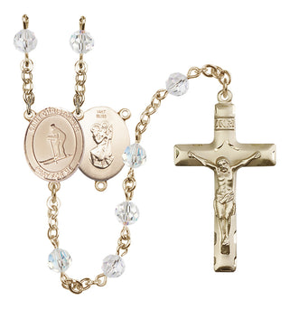 14 Karat Gold 6mm Austrian Crystal Saint Christopher / Skiing Rosary in Crystal