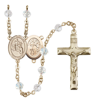 14 Karat Gold 6mm Austrian Crystal Saint Sebastian / Motorcycle Rosary in Crystal