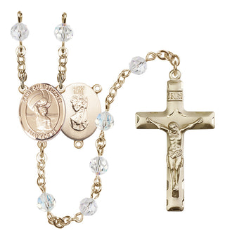 14 Karat Gold 6mm Austrian Crystal Saint Christopher/Water Polo Men Rosary in Crystal