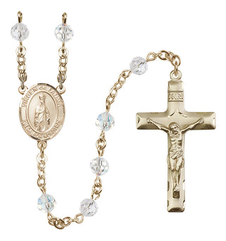 14 Karat Gold 6mm Austrian Crystal Virgen del Fatima Rosary in Crystal