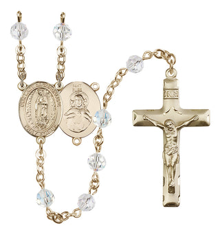 14 Karat Gold 6mm Austrian Crystal Our Lady of Guadalupe Rosary in Crystal