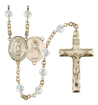 14 Karat Gold 6mm Austrian Crystal Virgen de Guadalupe Rosary in Crystal