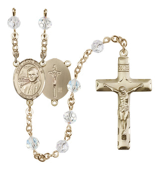 14 Karat Gold 6mm Austrian Crystal Saint John Paul II Rosary in Crystal
