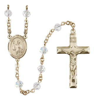14 Karat Gold 6mm Austrian Crystal Saint Maurus Rosary in Crystal