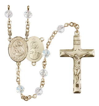 14 Karat Gold 6mm Austrian Crystal Our Lady of Mount Carmel Rosary in Crystal