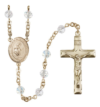 14 Karat Gold 6mm Austrian Crystal Virgen de la Merced Rosary in Crystal