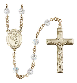 14 Karat Gold 6mm Austrian Crystal Saint Uriel the Archangel Rosary in Crystal