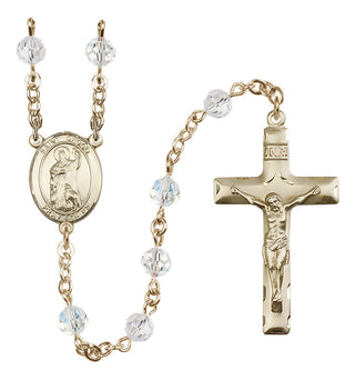 14 Karat Gold 6mm Austrian Crystal Saint Drogo Rosary in Crystal