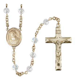 14 Karat Gold 6mm Austrian Crystal Saint Daniel Comboni Rosary in Crystal