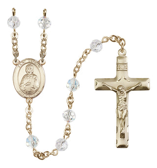 14 Karat Gold 6mm Austrian Crystal Saint Gerald Rosary in Crystal