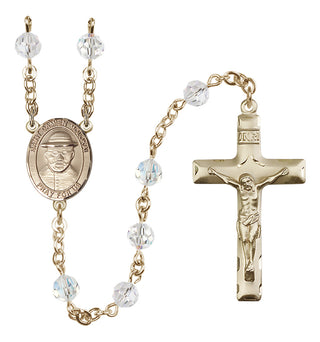 14 Karat Gold 6mm Austrian Crystal Saint Damien of Molokai Rosary in Crystal