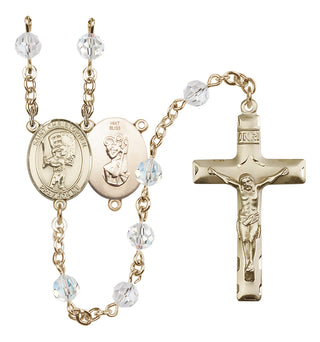 14 Karat Gold 6mm Austrian Crystal Saint Christopher/Baseball Rosary in Crystal