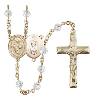 14 Karat Gold 6mm Austrian Crystal Saint Christopher/Basketball Rosary in Crystal