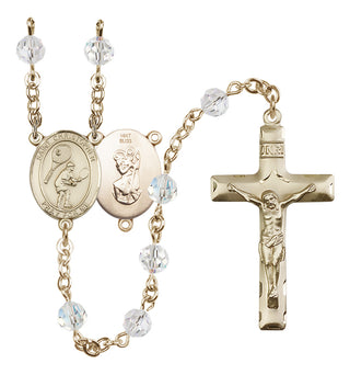 14 Karat Gold 6mm Austrian Crystal Saint Christopher/Tennis Rosary in Crystal