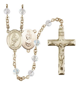 14 Karat Gold 6mm Austrian Crystal Saint Christopher/Softball Rosary in Crystal