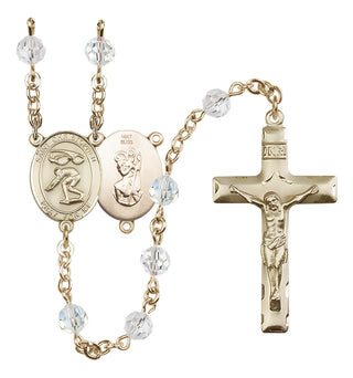 14 Karat Gold 6mm Austrian Crystal Saint Christopher/Swimming Rosary in Crystal