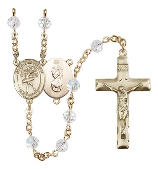 14 Karat Gold 6mm Austrian Crystal Saint Christopher/Dance Rosary in Crystal