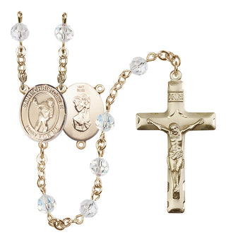 14 Karat Gold 6mm Austrian Crystal Saint Christopher/Lacrosse Rosary in Crystal
