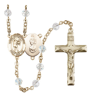 14 Karat Gold 6mm Austrian Crystal Saint Christopher/Basketball-Women Rosary in Crystal