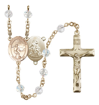 14 Karat Gold 6mm Austrian Crystal Guardian Angel/Soccer Rosary in Crystal