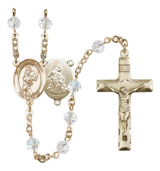 14 Karat Gold 6mm Austrian Crystal Guardian Angel/Softball Rosary in Crystal