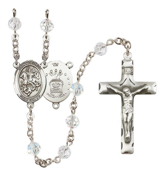 Sterling Silver 6mm Austrian Crystal Saint George / Air Force Rosary in Crystal