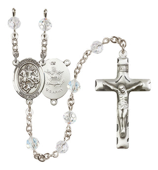 Sterling Silver 6mm Austrian Crystal Saint George / Army Rosary in Crystal