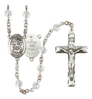 Sterling Silver 6mm Austrian Crystal Saint Michael / Army Rosary in Crystal