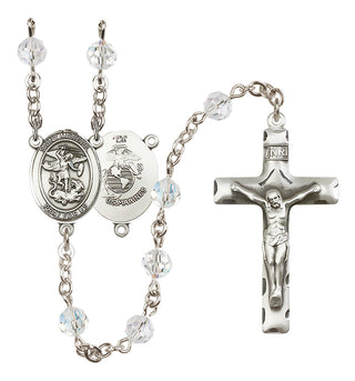 Sterling Silver 6mm Austrian Crystal Saint Michael / Marines Rosary in Crystal