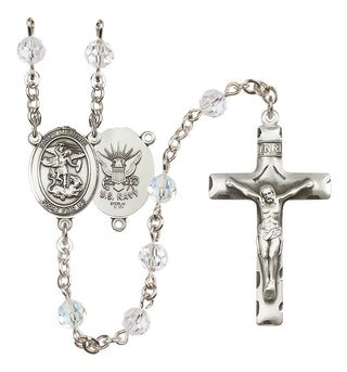 Sterling Silver 6mm Austrian Crystal Saint Michael / Navy Rosary in Crystal
