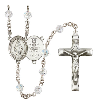 Sterling Silver 6mm Austrian Crystal Miraculous Rosary in Crystal