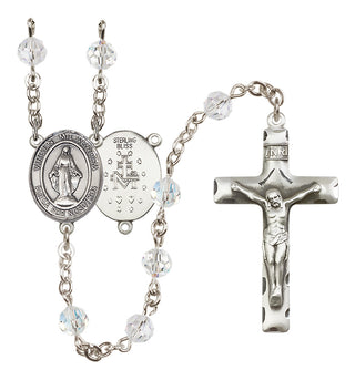 Sterling Silver 6mm Austrian Crystal Virgen Milagrosa Rosary in Crystal