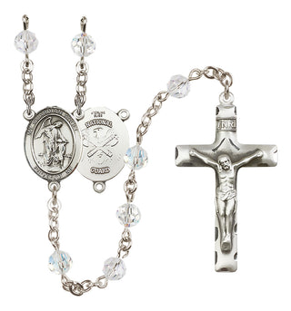 Sterling Silver 6mm Austrian Crystal Guardian Angel / Nat'l Guard Rosary in Crystal