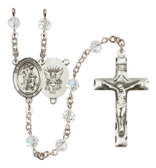 Sterling Silver 6mm Austrian Crystal Guardian Angel / Navy Rosary in Crystal