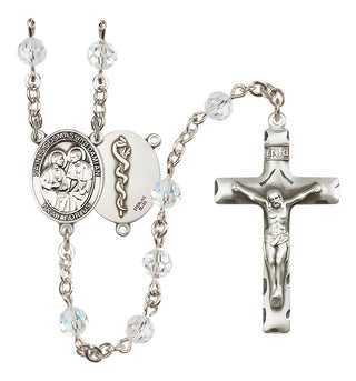 Sterling Silver 6mm Austrian Crystal Saints Cosmas & Damian / Doctors Rosary in Crystal