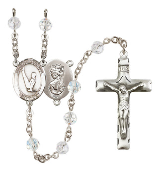 Sterling Silver 6mm Austrian Crystal Saint Christopher/Gymnastics Rosary in Crystal